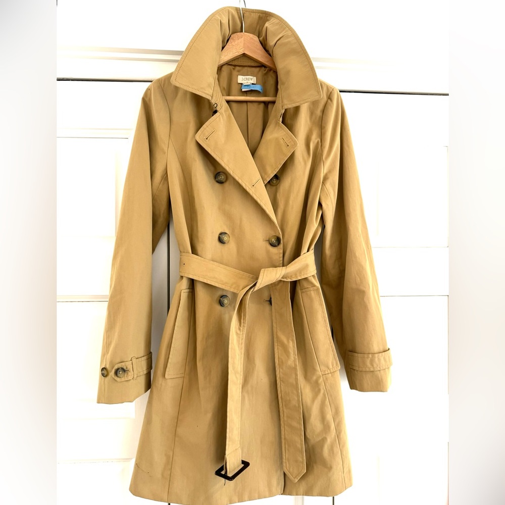 J Crew Factory Trench Coat - cotton/nylon - camel - exc condition - sz 12